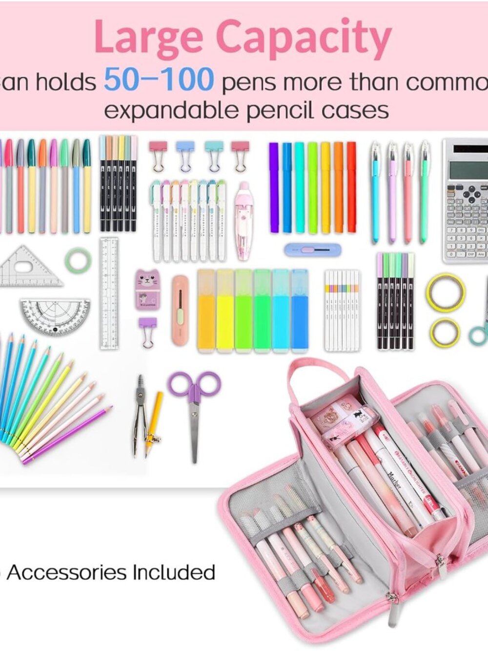Large Pencil Case, Big Capacity Pencil Pouch Pen Bag with 3 Compartment, Portabl - Picture 5 of 8